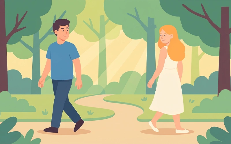 Two people walking in opposite directions illustrating the emotional distance in avoidant patterns